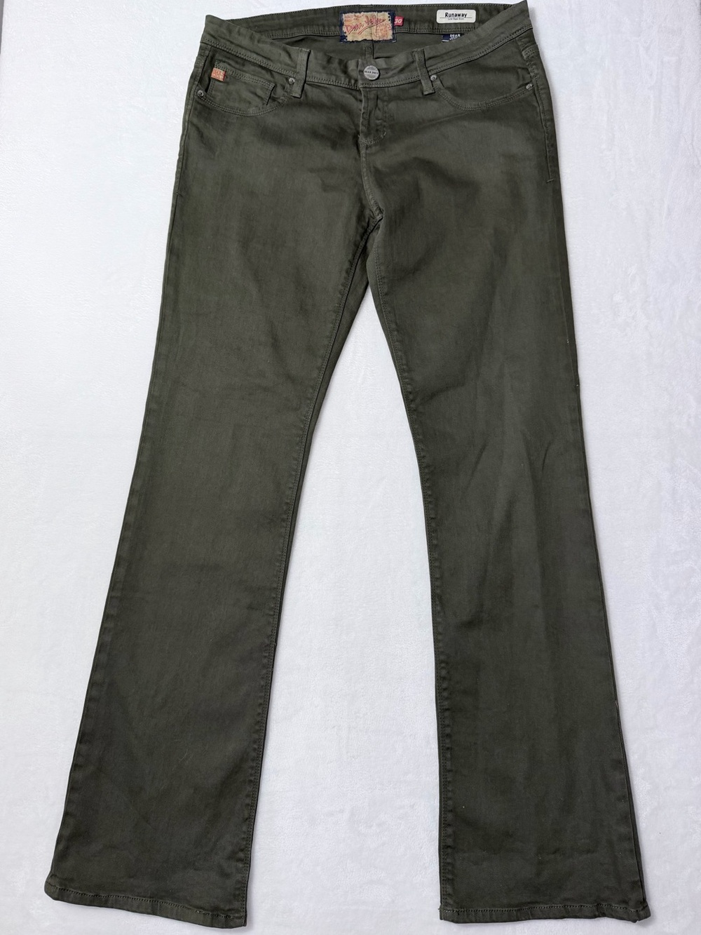 Dear John Runaway Low Rise Bootcut Jeans Olive Green Size 30